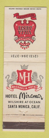Matchbook Cover - Villa D'Este Restaurant Hotel Miramar Santa Monica CA