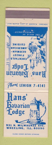 Matchbook Cover - Hans' Bavarian Lodge Wheeling IL Beer Stein