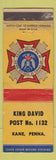 Matchbook Cover - VFW King David Post Kane PA WEAR