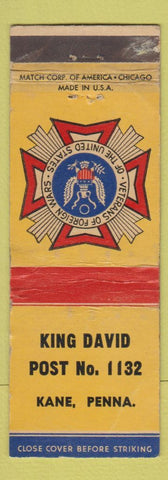 Matchbook Cover - VFW King David Post Kane PA WEAR