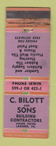 Matchbook Cover - C Bilott and Sons Contractors Larimer PA WORN