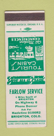 Matchbook Cover - Farlow Service Brighto Colorado cabins oil gas