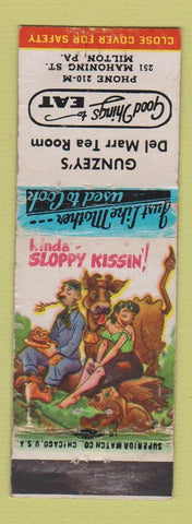 Matchbook Cover - Gunzey's Del Marr Tea Room Milton PA hillbilly WORN
