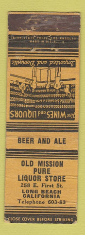 Matchbook Cover - Old Mission Pure Liquor Store Long Beach CA WEAR