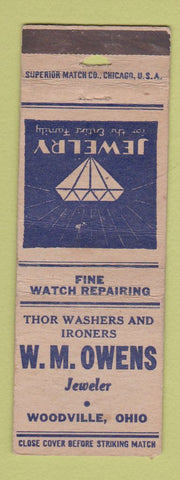 Matchbook Cover - WM Owens Jewelry Woodville OH WORN