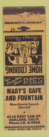 Matchbook Cover - Mary's Cafe Fountain Oakland CA WORN
