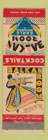 Matchbook Cover - Balkan Room Earle Restaurant Washington DC WEAR