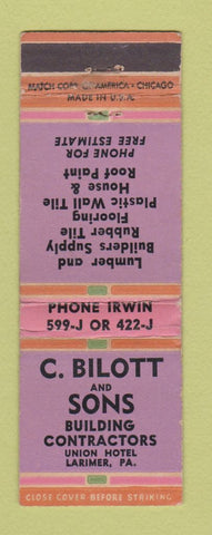 Matchbook Cover - C Bilott and Sons Contractors Larimer PA WEAR