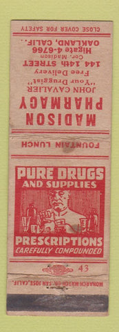Matchbook Cover - Madison Pharmacy Drug Oakland CA WORN