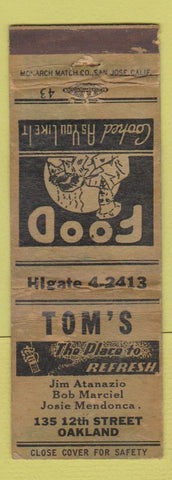 Matchbook Cover - Tom's Oakland CA restaurant WORN