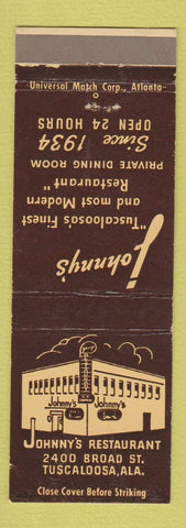 Matchbook Cover - Johnny's Restaurant Tuscaloosa AL WEAR