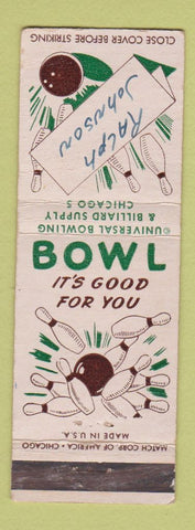 Matchbook Cover - Universal Bowling Billiard Supply Chicago IL WRITING