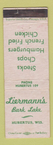 Matchbook Cover - Liermann's Bark Lake Restaurant Hubertus WI