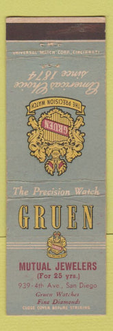Matchbook Cover - Gruen Watches Mutual Jewelers San Diego CA