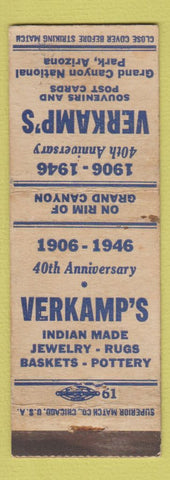 Matchbook Cover - Verkamp's Souvenirs Grand Canyon National Park AZ 1946