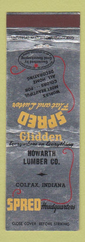Matchbook Cover - Spred Glidden Paint Howard Lumber Colfax IN WEAR