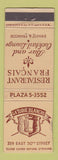 Matchbook Cover - La Toque Blanche Restaurant New York City WEAR