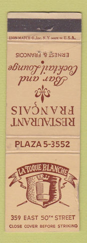 Matchbook Cover - La Toque Blanche Restaurant New York City WEAR