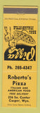 Matchbook Cover - Roberto's Pizza Casper WY
