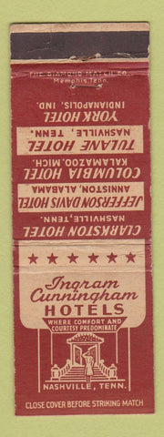 Matchbook Cover - Ingram Cunningham Hotels Nashville TN Anniston AL
