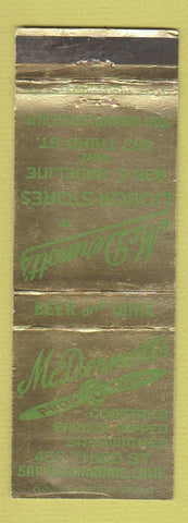 Matchbook Cover - McDermott's Prop Room Restaurant San Bernardino CA