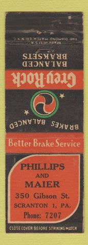 Matchbook Cover - Grey Rock Brake Products Phillips Maier Scranton PA