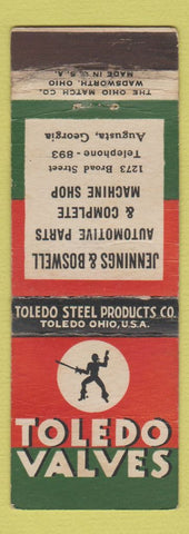 Matchbook Cover - Toledo Valves Jennings Boswell Auto Parts Augusta GA WEAR