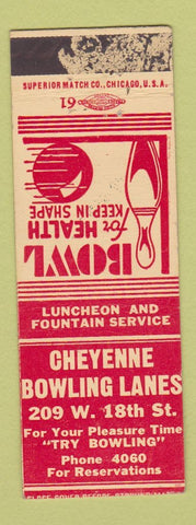 Matchbook Cover - Cheyenne Bowling Lanes WY WORN