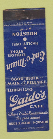 Matchbook Cover - Gaido's Cafe Houston TX End O Main Liquor WEAR