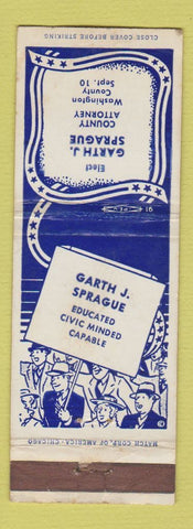 Matchbook Cover - Garth Sprague for Washington County Attorney WEAR