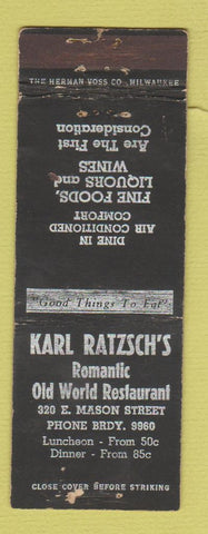 Matchbook Cover - Karl Katzsch's Restaurant Milwaukee? WI WORN