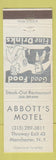 Matchbook Cover - Abbott's Motel Manchester NY