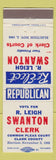 Matchbook Cover - R Leigh Swanton Clerk Clark County 1968 WEAR