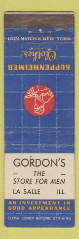 Matchbook Cover - Kuppenheimer Men's Clothes Gordon's La Salle IL