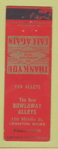 Matchbook Cover - New Bowlaway Alleys bowling Lewiston ME WORN
