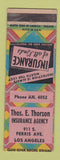 Matchbook Cover - Thos Thorson Insurance Los Angeles CA