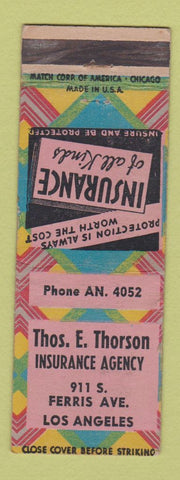 Matchbook Cover - Thos Thorson Insurance Los Angeles CA