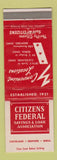 Matchbook Cover - Citizens Federal Savings and Loan Cleveland Bedford Berea OH
