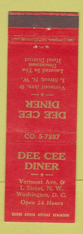 Matchbook Cover - Dee Cee Diner Washington DC