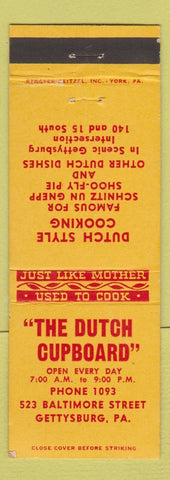 Matchbook Cover - The Dutch Cupboard Gettysburg PA