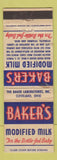 Matchbook Cover - Baker's Modified Milk Cleveland OH WEAR