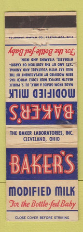 Matchbook Cover - Baker's Modified Milk Cleveland OH WEAR
