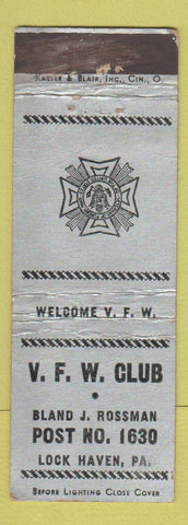 Matchbook Cover - VFW Club Lock Haven PA Bland Rossman Post WEAR