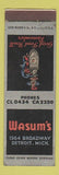 Matchbook Cover - Wasum's Detroit MI restaurant SAMPLE WEAR