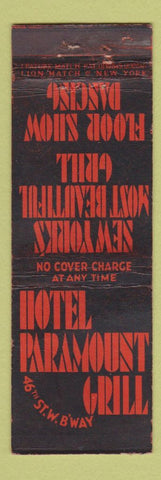 Matchbook Cover - Hotel Paramount Grill New York City feature