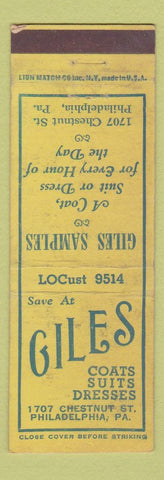 Matchbook Cover - Giles Women's Clothes Philadelphia PA