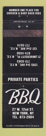 Matchbook Cover - BBQ Restaurant New York City