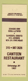 Matchbook Cover - Canteen Restaurant Chittenango NY