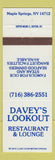 Matchbook Cover - Davey's Lookout Restaurant Maple Springs NY