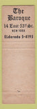Matchbook Cover - Barogue Restaurant New York City